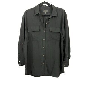 Banana Republic Utility Button Down Shirt Women’s M Petite Black Rayon Blend